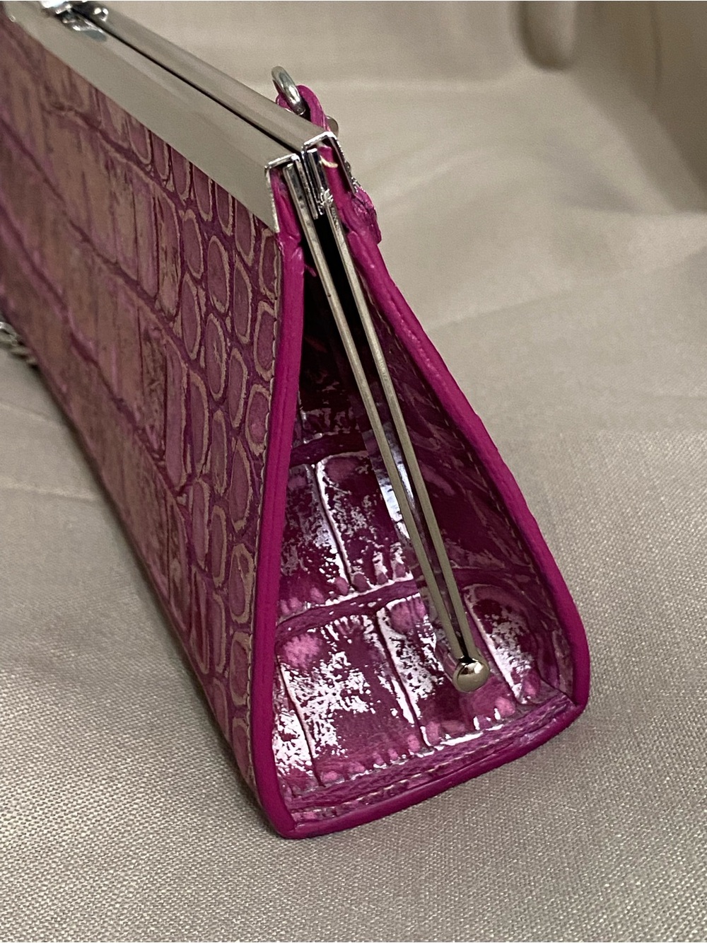 NEW Dooney & Bourke Rare Clutch Bag Metallic Pink Leather Croc Silver Vintage - Picture 13 of 16